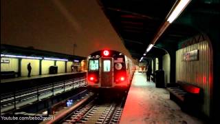 BMT Snowy Subway: R42 (Z) and R160 (J) Trains at 104th St. @ NIGHT