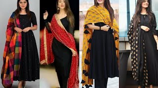 #Veryattractive #glamorous #Elegant Black kurtis Kurta Top  Designs ideas with #COLOURSCONTRASTING