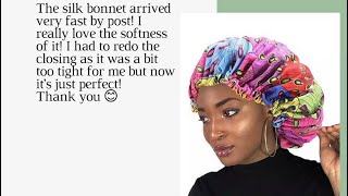 Double layer satin-lined hair bonnet with adjustable elastic band