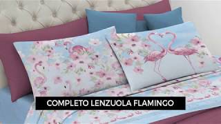 Completo Lenzuola Linea Pensieri Delicati In 100% Cotone Disegno Flamingo