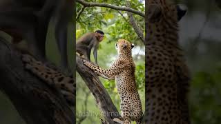 Cheetah vs Monkey 🐒 #monkey #wildlife #wildanimal #nature #naturelovers #shorts #cheetha #funny