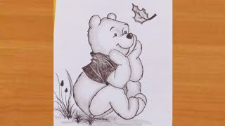 how to draw Winnie the Pooh step by step| poo drawing | bear drawing easy | simple art with rose