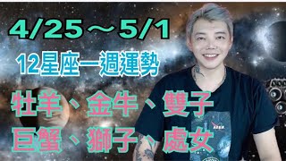 『星座』4/25～5/1《12星座》一週運勢（牡羊/金牛/雙子/巨蟹/獅子/處女）