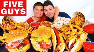 My Little Brother Tries Five Guys For The First Time • MUKBANG