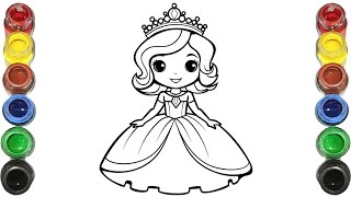 Cute Princess Drawing, Painting \u0026 Coloring for kids, Toddler | Lets Draw Together