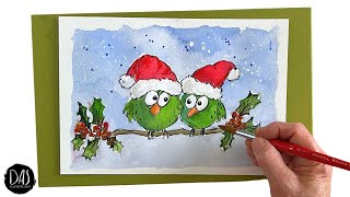 How to Paint Cute Christmas Card Birds PLUS new XMAS MUGS in our store AND talking about GUM ARABIC!