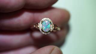 Solid Rare Semi-Black Opal gem 14k Solid Rose Gold Engagement Ring Size 6.5