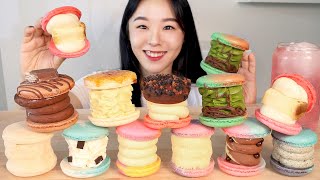 SUB) ASMR Macaron Mukbang 🍬Chocolate Dessert Nutella Green Tea Vanilla Yogurt Cream Bread