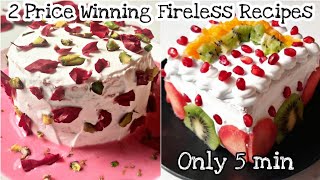 2 Price Winning 5 min Fireless recipes for Competition | Rose Milk Cake & Fruit Cake | Bread Cake