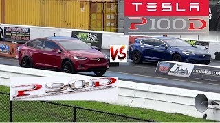 680 HP Tesla S P100D vs 536 HP Tesla X P90D - Quiet 1/4 Mile Drag Race- Road Test TV ®