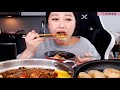 first mukbang in new apt shrimp black bean noodles the best kimchi dumplings mukbang