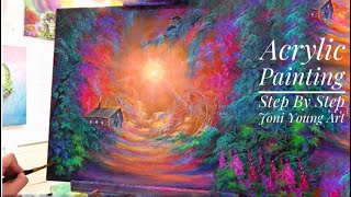FANTASY PAINTING TUTORIAL | Using NEON PAINTS | step by step Landscape FOR BEGINNERS