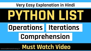 Python List Comprehension | LIST Operations and Iterations in python in Hindi | Python tutorial