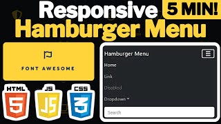 How To Build Responsive Hamburger Menu Using FontAwesome | HTML, CSS, JS