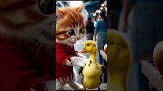 Poor duckling and kitten ❤️😻 #shortfeed #shortvideo #shortsvideo #video #cute #cat #cats #kitten