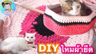 DIY  ไหมผ้ายืด T-shrt Yarn ที่นอน แมว