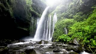 4k UHD Lombok Mountain Waterfalls, White Noise, Relaxing Nature, Waterfall Sounds for Sleep, Study.