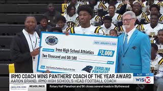 Irmo High School's football coach recognized by Carolina Panthers as High School Coach of the Yea...