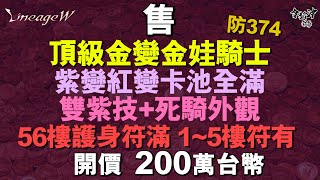 售頂級金變金娃騎士 防374 雙紫技  56樓護身符滿 紫變紅變卡池全滿 死騎外觀! 開價200萬台 1~5樓符有