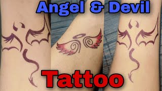 Angel Devil love tattoo || tattoo making art || Temporary tattoo art