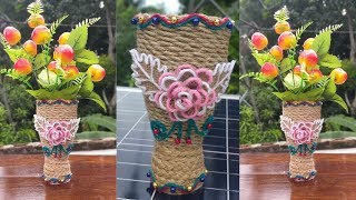 DIY Plastic Bottle Flower Vase Craft Ideas With Jute Rope | Best Out of Waste | Jute Craft Idea