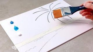 Cómo pintar playa tropical con acrílico. Pintura acrílica fácil para principiantes