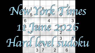 Sudoku solution – New York Times 11 June 2026 Hard level sudoku