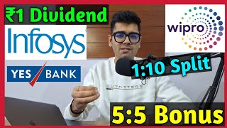 Wipro • Infosys • Yes Bank • Stocks Declared High Dividend, Bonus \u0026 Split With Ex Date's