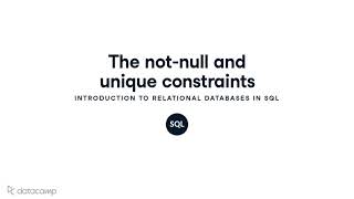 The NOT NULL and UNIQUE Constraints | SQL