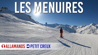 Skiing red and blue pistes 'Allamands' and 'Petit creux' in Les Menuires, Les 3 Vallées.