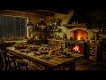 serene rainy night cozy kitchen ambience with cooking sounds and a crackling fireplace 🌙🍞🔥