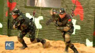 Chinese soldiers training hard