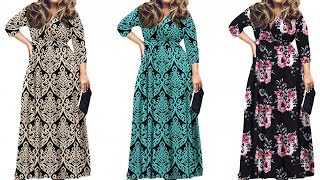 Women's Solid V-Neck 3/4 Sleeve Plus Size Evening Party Maxi Dress