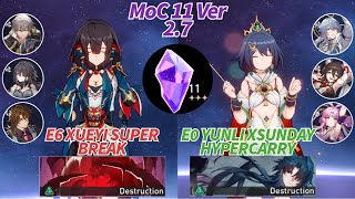 E6 Xueyi Super Break \u0026 E0 Yunli x Sunday Hypercarry | Memory of Chaos 11 3 Stars Clear | HSR 2.7