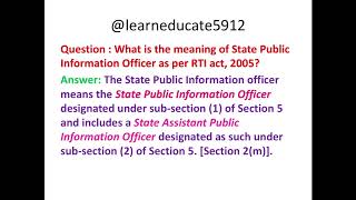 State Public Information Officer - RTI Act, 2005