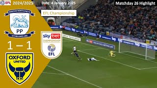 Preston North End 1-1 Oxford United, Matchday 26, 2024/25 EFL Championship Highlight