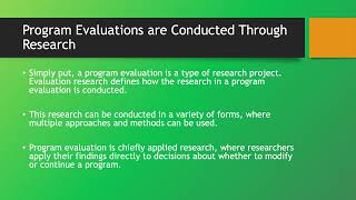Topic 9: Program Evaluation - INF 405