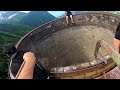 climbing the abandoned chimney in the swiss alps