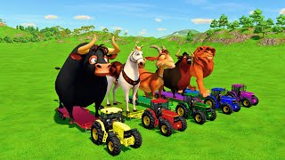 TRANSPORTING GIANT FERDINAND COWS, HORSES, GOATS, LION WITH FIVE POLICE CARS - Farming Simulator 22!