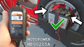 MOTOPOWER MP00205A 12V Battery Charger/Maintainer • Unboxing and test on my Vespa PX 125 battery