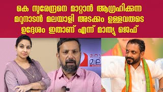 കെ സുരേന്ദ്രനെ മാറ്റാൻ ആഗ്രഹിക്കുന്ന മറുനാടൻ മലയാളി അടക്കം ഉള്ളവരുടെ ഉദ്ദേശം ഇതാണ് എന്ന് മാത്യു ജെഫ്