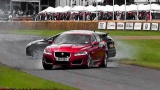 Jaguar XF-R\u0026 Ford Focus ST stunts at Goodwood FOS 2012