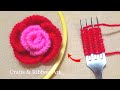 Amazing Woolen Craft Ideas with Fork - Super Easy Woolen Rose Making - DIY Woolen Flowers