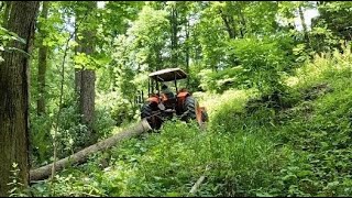 Who Needs a Winch? Using Cables and Snatch Block to retrieve a Log! Kubota M6060