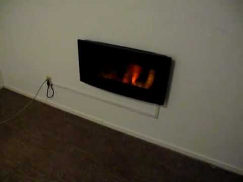 Wall Mounted Electric Fire Fireplace Black Curved Glass Heater