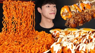 ASMR MUKBANG TAKOYAKI \u0026 SPICY FIRE NOODLES \u0026 FRIED EGGS