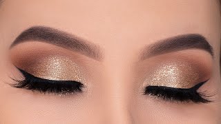 Classic Golden Glitter Eye Makeup Tutorial | Holiday Eye Look