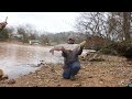 Catfishing a Flooded Creek in the Winter. Guest star Skipjack Cindy Catches a 50lb Fish.