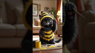 Kitten turned into a bee so she could prank #cat #kitten #cartoon