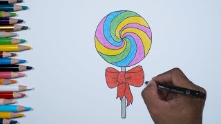 Cara Menggambar dan Mewarnai Permen Lolipop | How to Easy Draw Lollipop for Kids